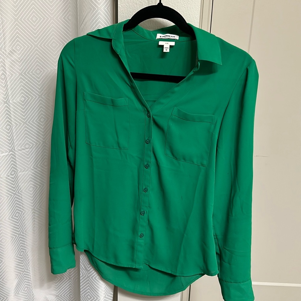 Express Women’s Green Button Up Slim XS TP